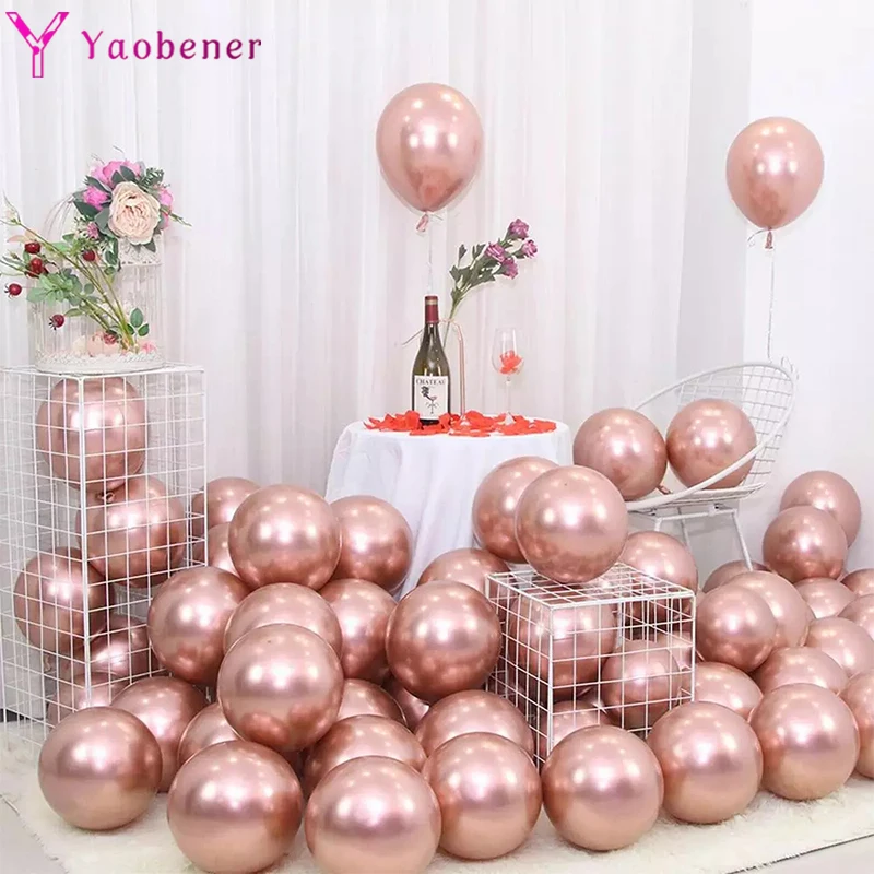 20pcs 12inch Metallic Latex Balloons Birthday Wedding Bachelorette Party Decorations Anniversary Backdrop Decor Rose Gold