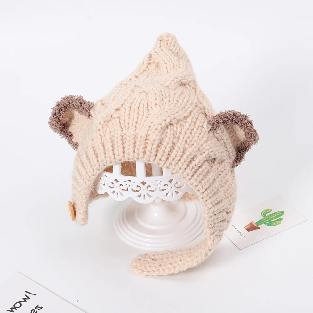 Детская Вязаная Шапка бини с кошачьими ушками на осень/зиму|Мужская Skullies &