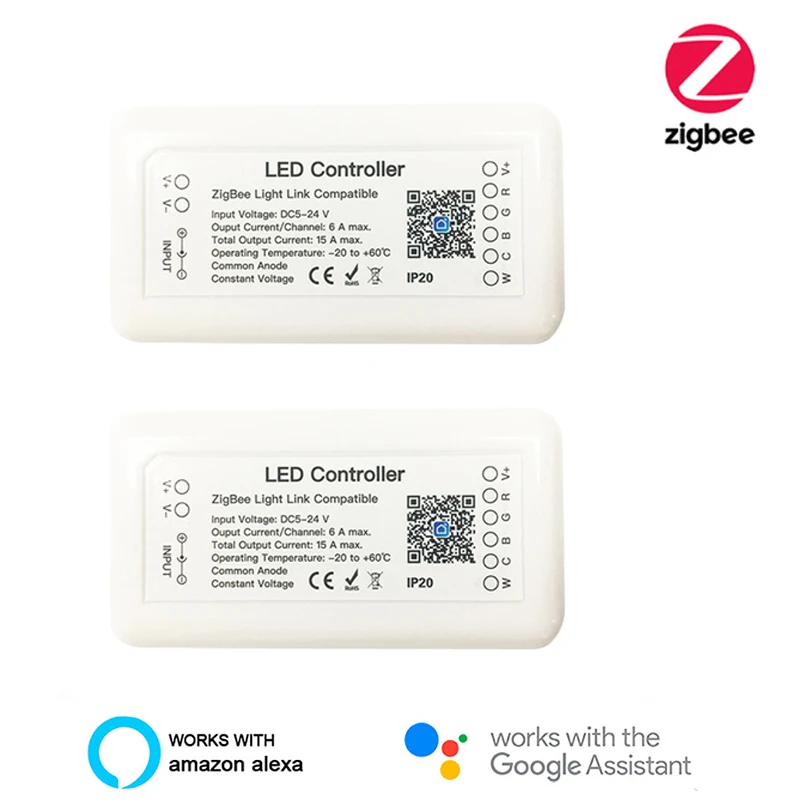 

Tuya Zigbee 3.0 Smart LED Controller RGB+CCT 6pin Light Strip Controller DC12-24V Work With Alexa Google Assistant Controller