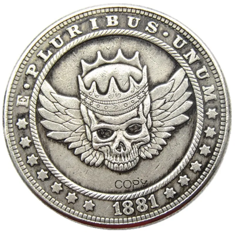 

HB(124)US Hobo 1881 Morgan Dollar Skull Zombie Skeleton Silver Plated Copy Coins