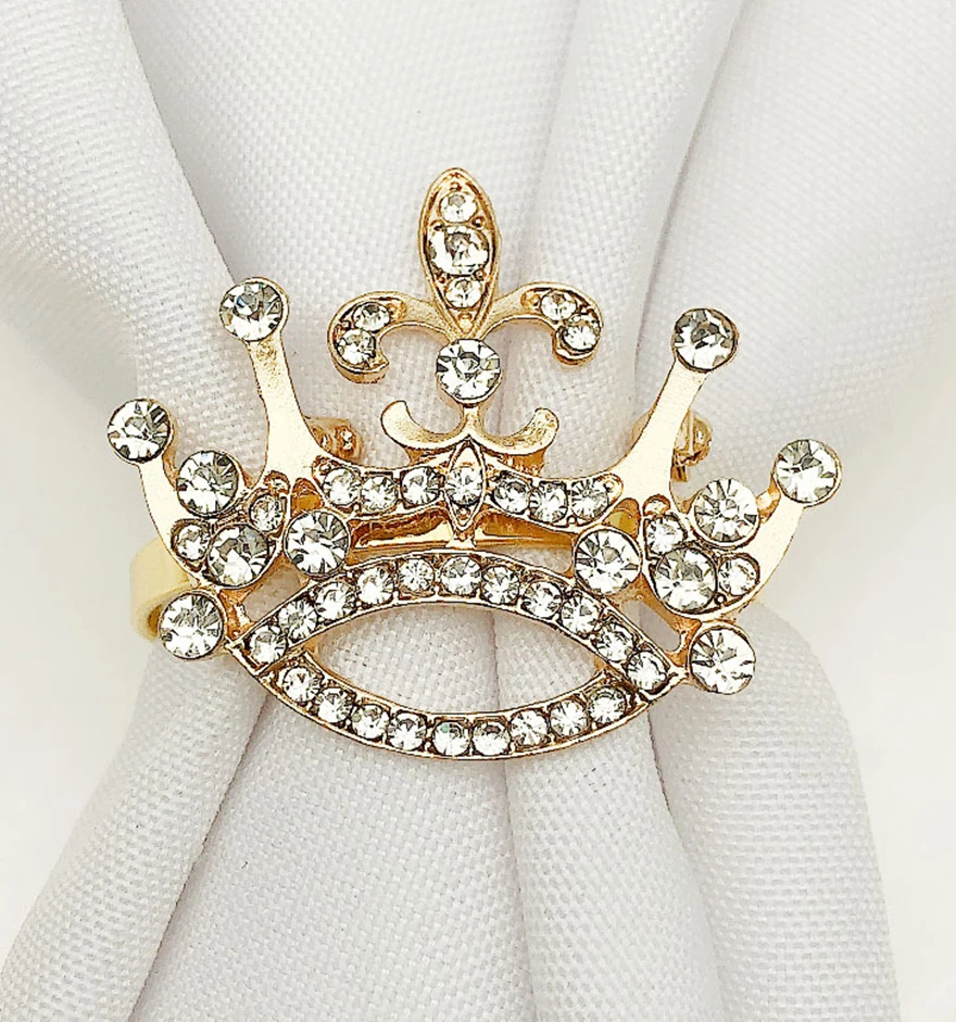 10pcs/lot European Napkin Ring Crown Napkin Ring Diamond Napkin Buckle Wedding Western Meal Cloth Ring Desktop Decoration