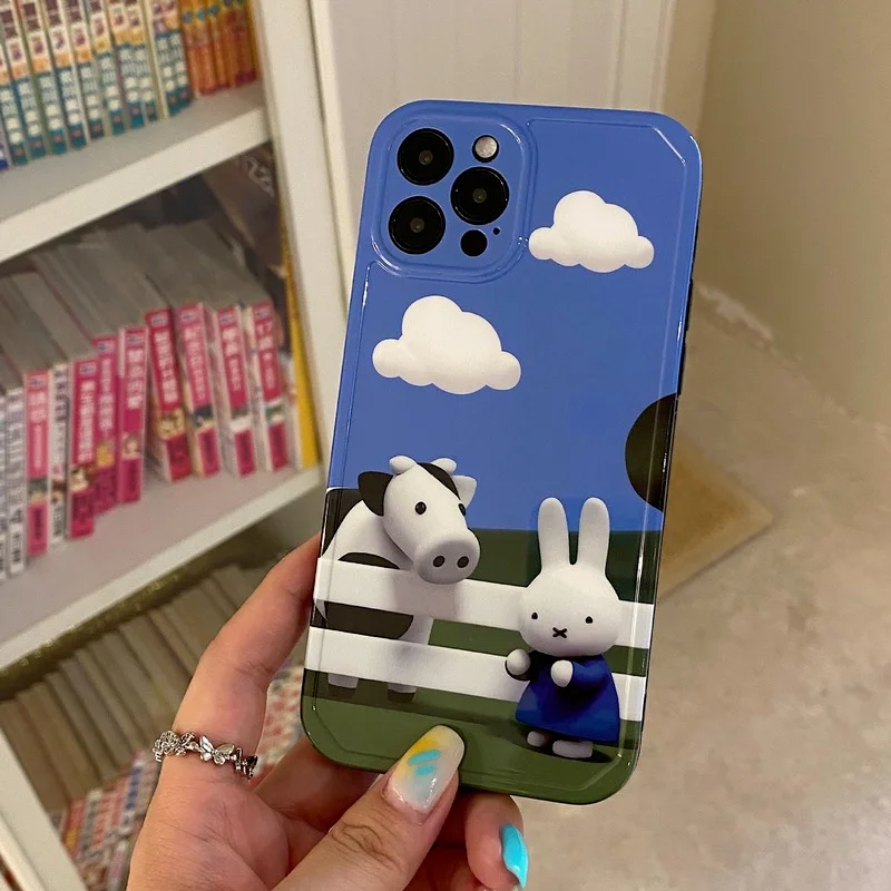 

NEW ML1 2022 Milk cow rabbit cloud phone case for iPhone 13mini 12 13 11 Pro Max 7 8 Plus XR X XS SE cute Cartoon soft