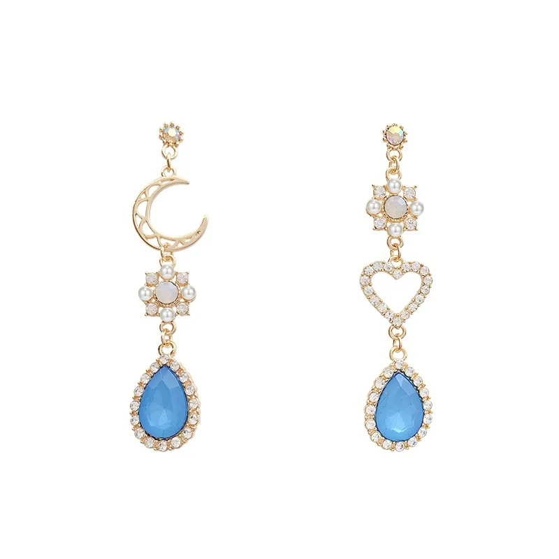 

Fashion Korean Long Earrings Crystals CZ Pearl Bridal Women Wedding Party Dangle Drop Moon Heart Earrings Fancy Jewelry Gifts