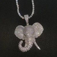 Hip Hop Cubic Zirconia Pave Elephant Pendants Necklace Bling Iced Out Animal for Men Women Fashion Jewelry Gold Collier Gifts