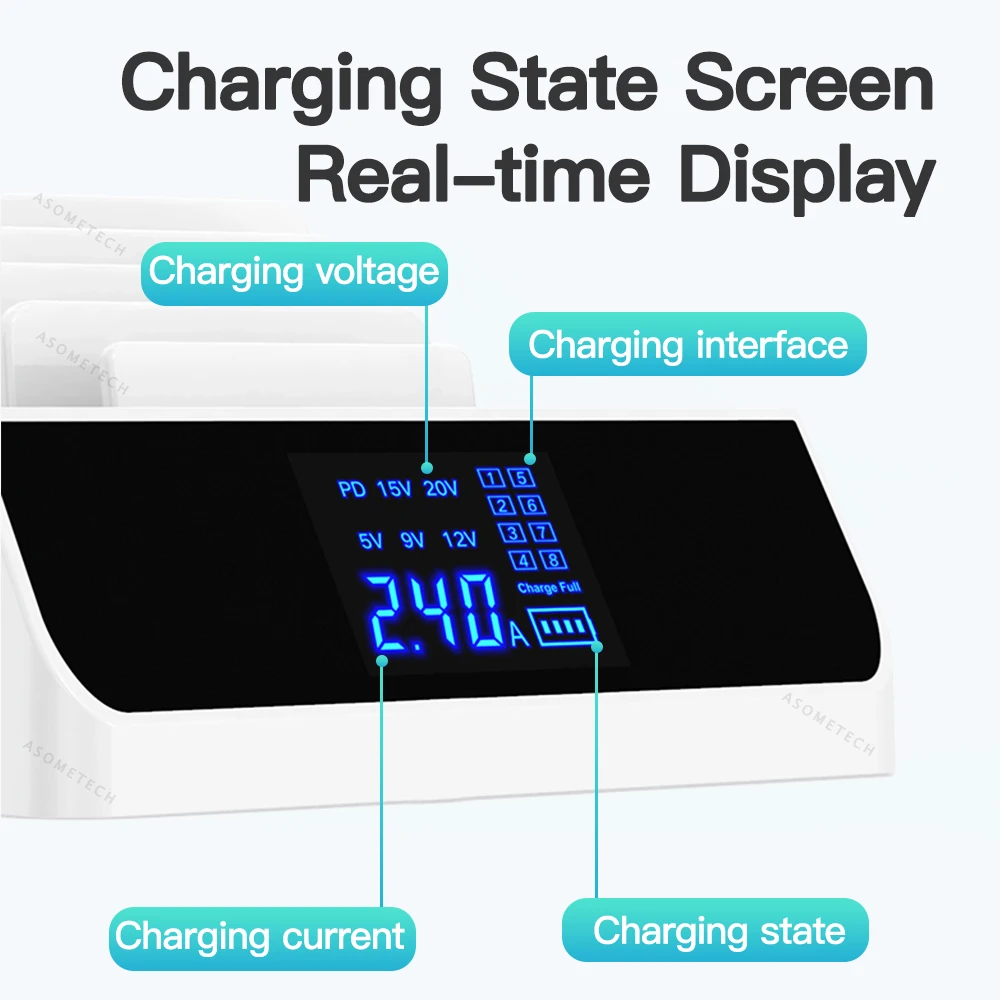 multiple usb charger station qc3 0 pd3 0 100w usb c charger dock lcd display desktop phone pd charger for iphone samsung macbook free global shipping