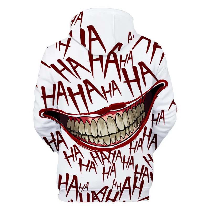 Joker Funny Hoodie Halloween Crazy Smile Pullover Long Sleeve Sweatshirt Fashion Stree Coats Cool Unisex Sportwear mens hoodies