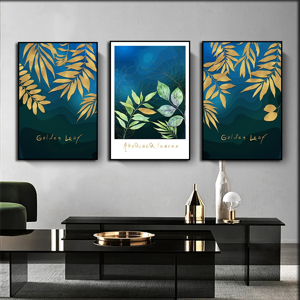 New Modern Nordic Gold Leaf Abstract Pineapple Living Room Triptych Foliage Gold Poster Canvas Painting Wall Art Home Decoration