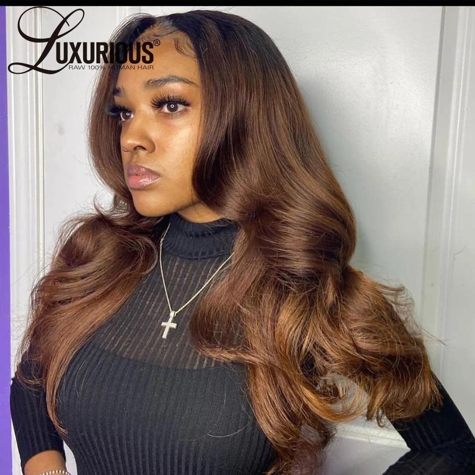 150% Density 13x6 Loose Wave Brown Lace Front Human Hair Wigs Brazilian Color Wig Closure Pre Plucked | Шиньоны и парики