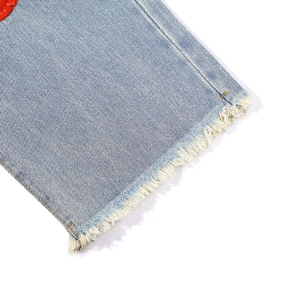 2021 Chic Hole Ripped Embroidery Retro Washed Men Baggy Jeans Trousers Rough Edges Hip Hop Straight Denim Pants Pantaloni Uomo