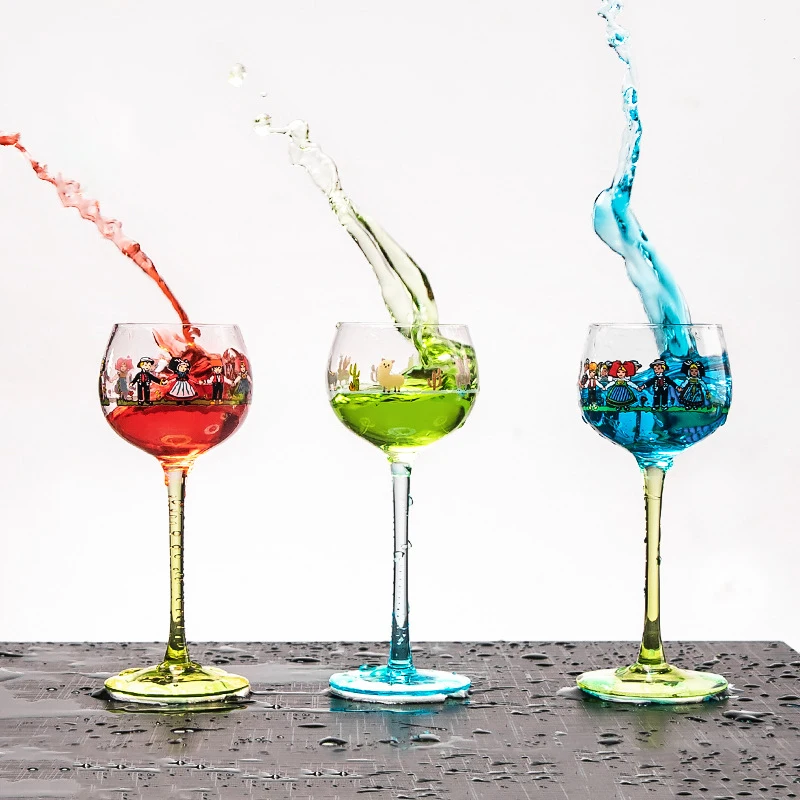 

Nordic Style HANSI Theme Red Wine Glass Goblet Colour Cocktail Glasses