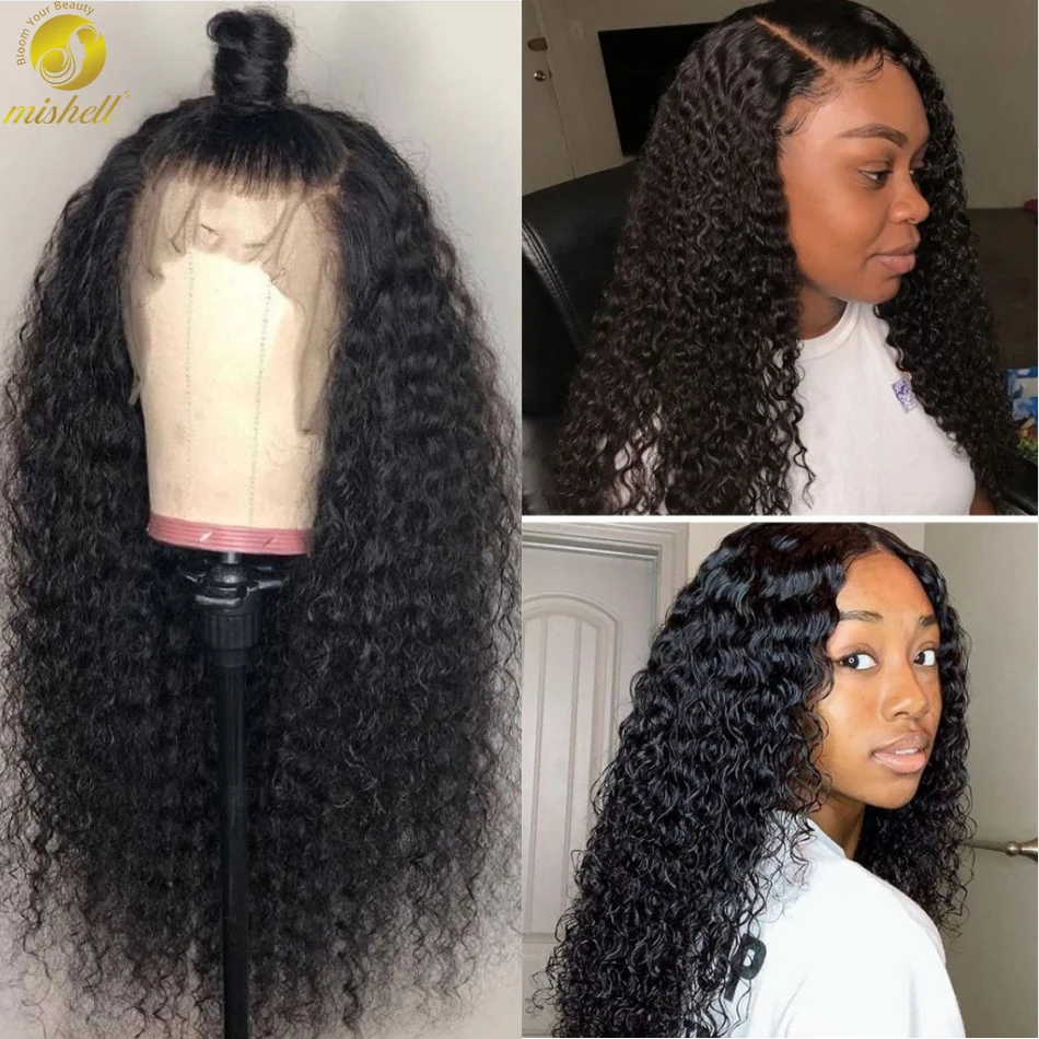 Mishell 13x4 Curly Human Hair Wig Lace Frontal Brazilian Kinky Curly Highlight Human Hair Wigs For Black Women 150 Density