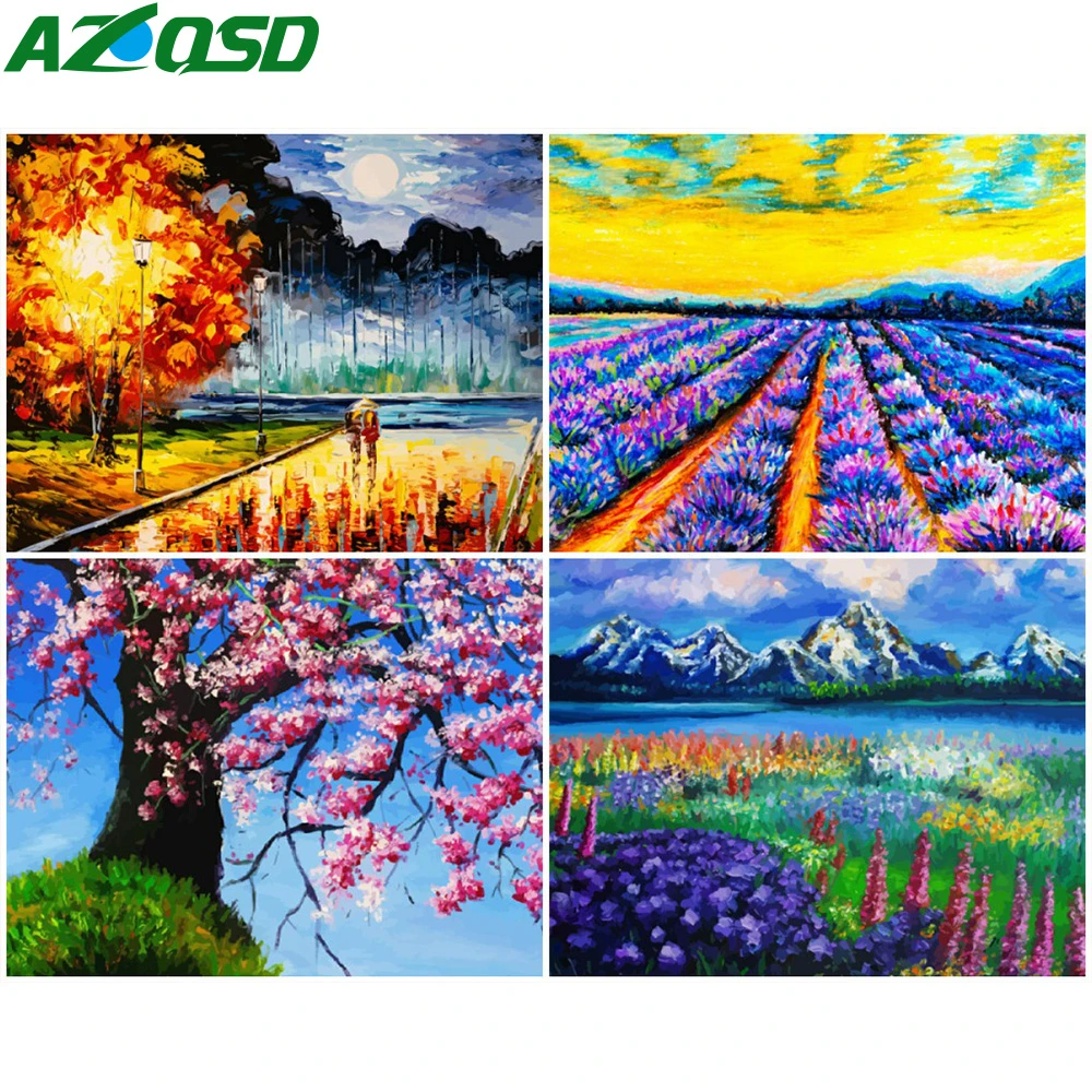 AZQSD Раскраска по номерам Цветок море на холсте Набор украшения дома DIY Краски