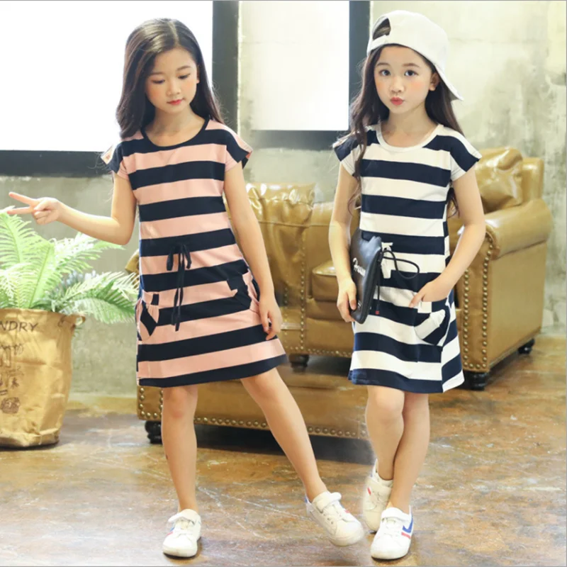 

Girls Dresses Summer 2021 Children Dress Costume Mode Stripe Print Pattern Kids Dresses for Girls Clothes