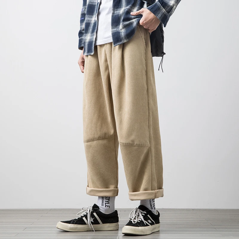 

2021 Casual Pants Men Corduroy Chic Ins New Fashion Korean Straight High Waist Streetwear All-match Student Loose Harajuku S-5XL