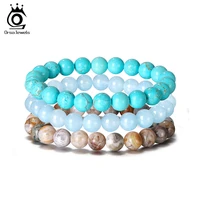 orsa jewels 3pcset turquoise howlite aquamarine stone bead bracelet for women men natural stone bracelet lucky jewelry gmb42
