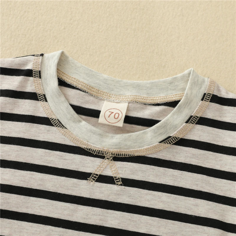 

Summer Kids Suit Set Boys Striped Round Neck Short Sleeve T-Shirt+ Solid Color Short Pants for Boy Tracksuit Streetwear