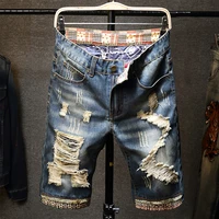 new men vintage ripped bermudas jeans short summer streetwear hip hop male casual holes straight denim shorts plus size 40