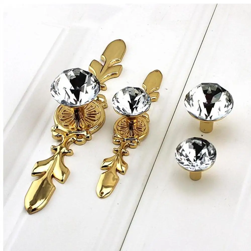 Стеклянная Ручка комода хрустальные ручки ящика ручка золотой прозрачный горный