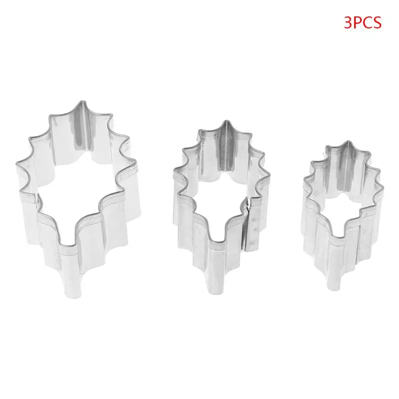 

3pcs Stainless Steel Holly Leaf Cookie Cutter Christmas Biscuit Mould Mold DIY