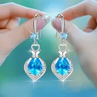 Серьги-подвески в форме сердца женские, Винтажные висячие серьги серебристого цвета с белыми, розовыми, синими каплями в форме капель воды, свадебная бижутерия, хороший подарок для невесты
