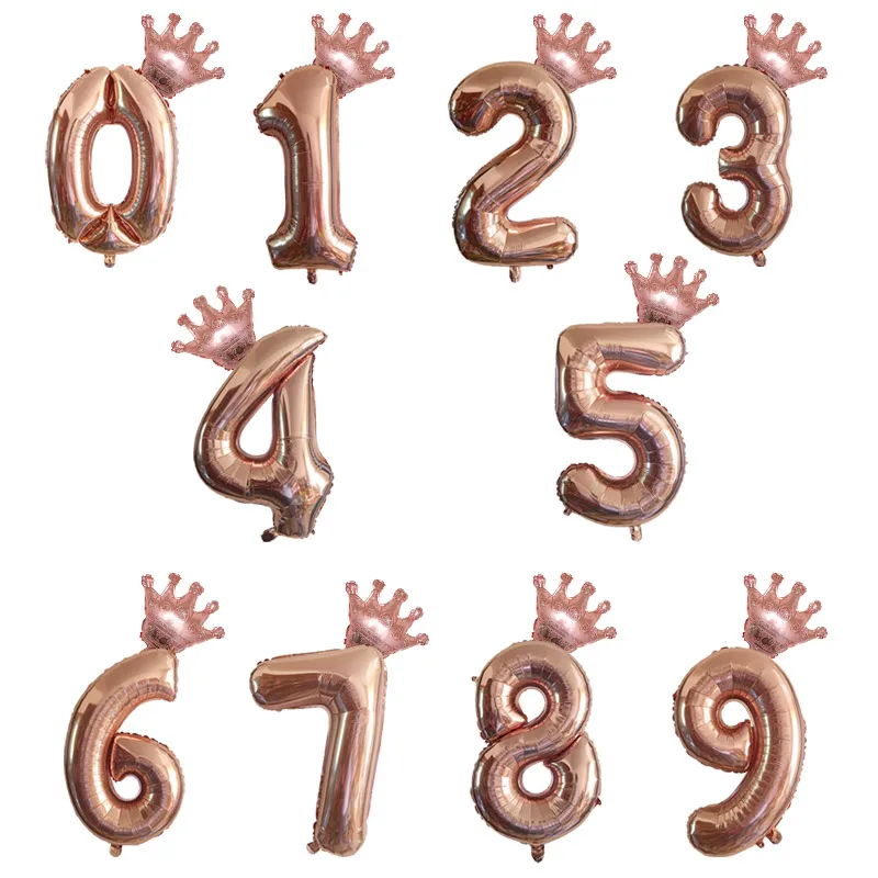 Rose Gold 2 шт./лот 32 дюймов номер фольги Воздушные шары цифра воздушный шар Дети День рождения Дикие один украшения рисунок 30 ans decoracao coroa - Цвет: Rose Gold
