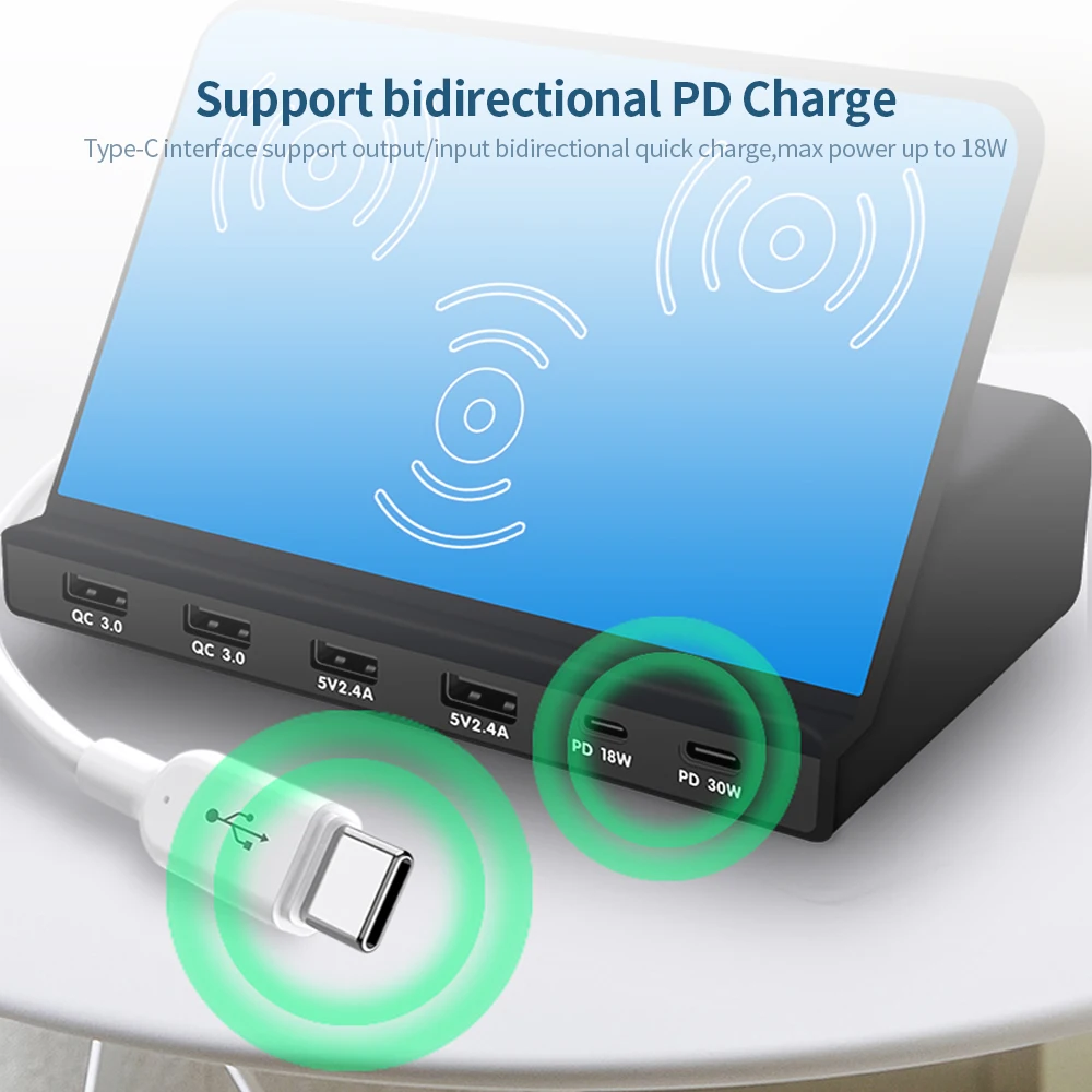 819 6 портовое Зарядное устройство USB беспроводное зарядное PD + QC3.0 для быстрой