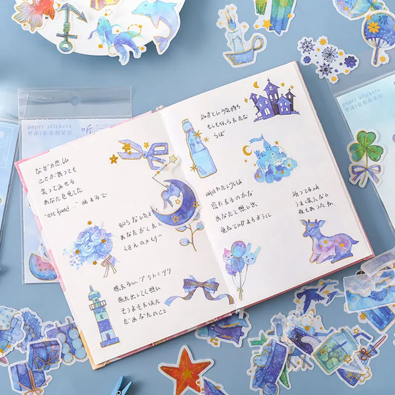 40 шт./пакет звёздное небо океан золочение бумажные наклейки миньонов Детская diy