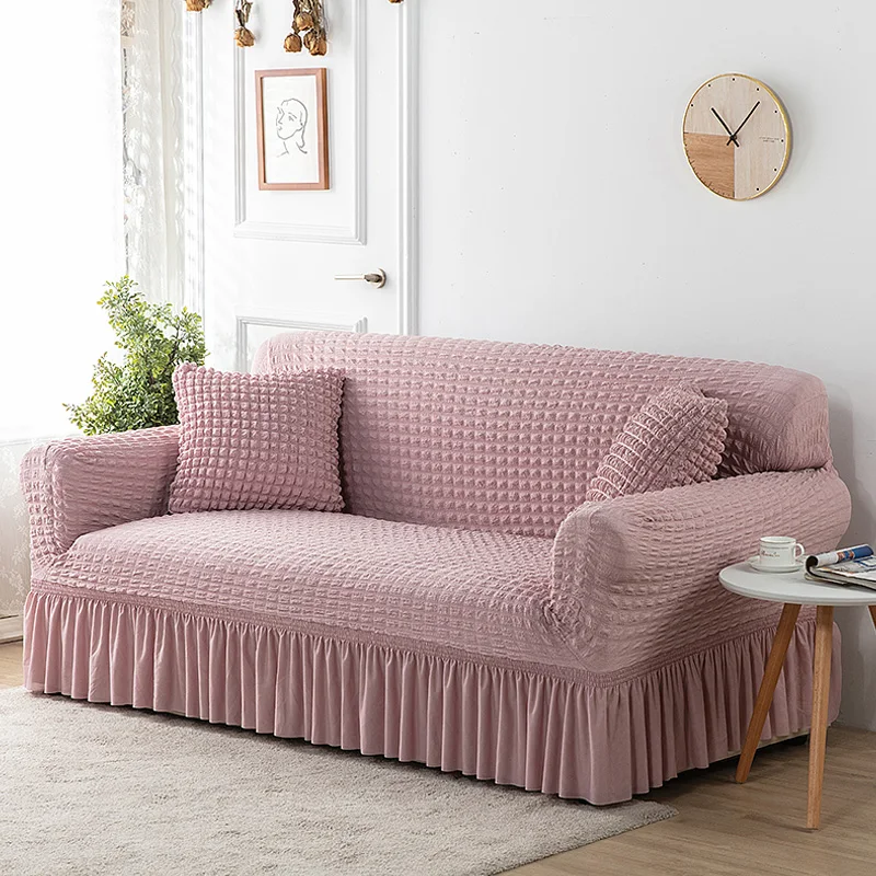 plain stripe pattern sofa cover seersucker skirt sofa cover for living room elastic couch cover sofa slipcover 1234 seater free global shipping