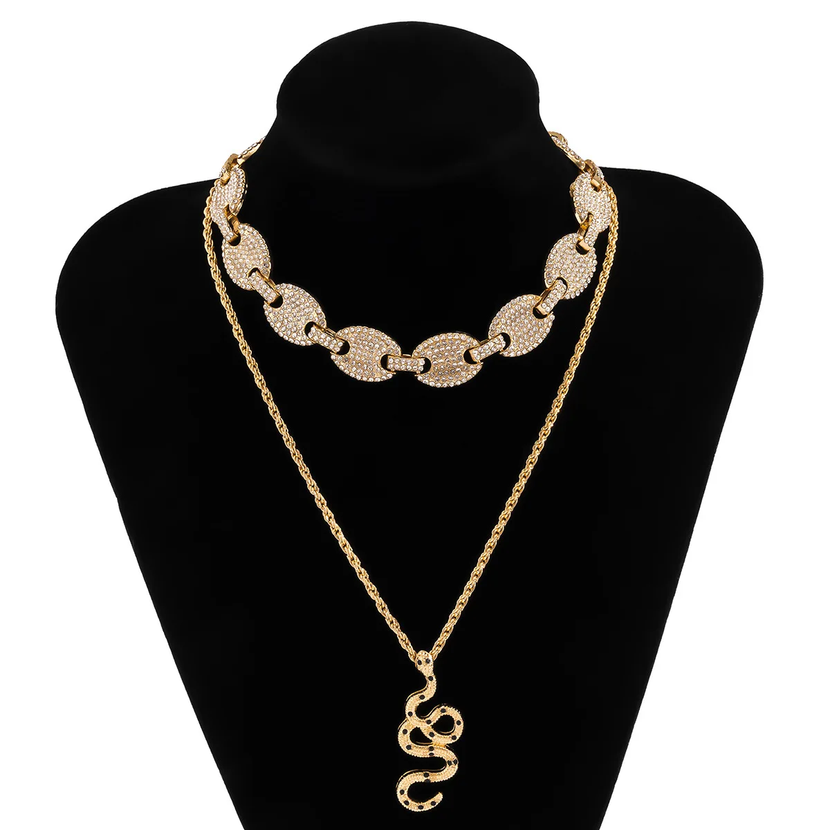 

2Pcs Crystal Snake Pedant Necklace for Women Ice Out Rhinestone Men Neck Chains Necklace Set Jewelry Couple Choker Collar Charm