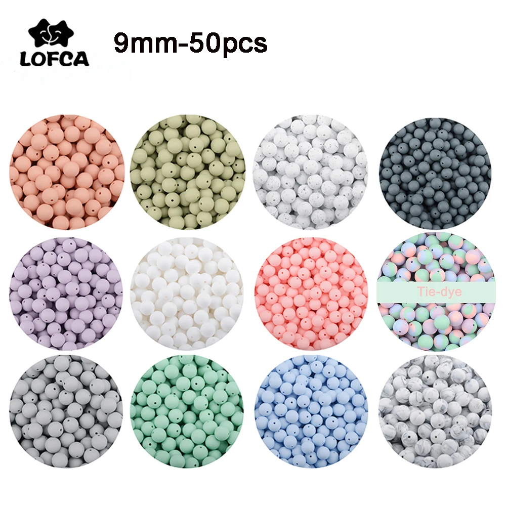 LOFCA 9mm 50pcs Silicone Beads Pearl Silicone Food Grade Teething Beads DIY BPA Free Jewelry Baby Teether Toy Pacifier Chain