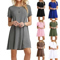 womens lady summer autumn short sleeve casual loose sundress tops mini t shirt dress solid round neck party commuter one pieces