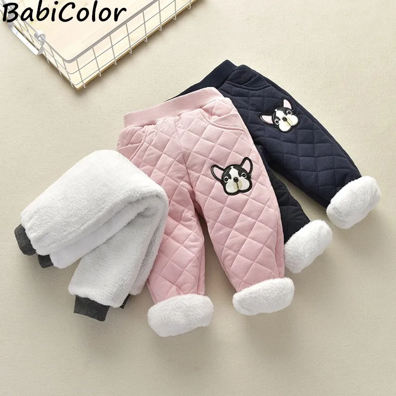 Зимние штаны для мальчиков и девочек хлопковые плотные теплые с рисунком