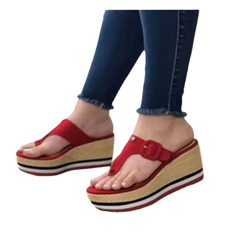 

2021 New Women Sandals Heels Woman Slippers Platform Wedges Shoes Ladies Summer Slides Mujer Buckle Flip Flops