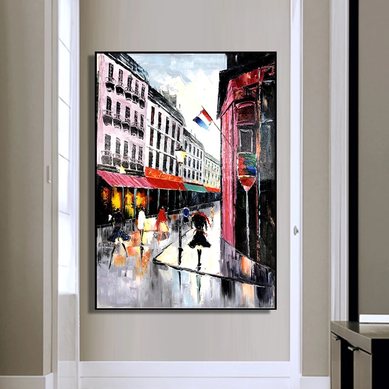 100% ручная роспись абстрактная картина уличный вид художественная живопись на