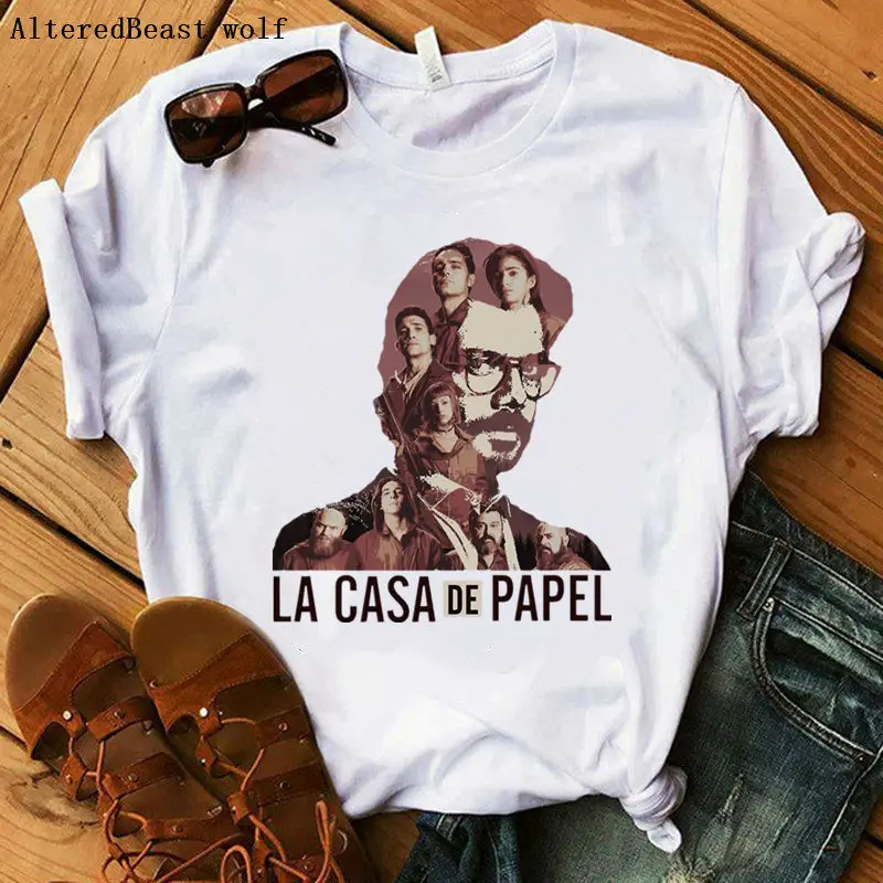 as picture Лето, футболка с принтом Money Heist The House Of paper La Casa De Papel, женская модная футболка с коротким рукавом и мультяшным принтом BELLA CIAO - Цвет: as picture