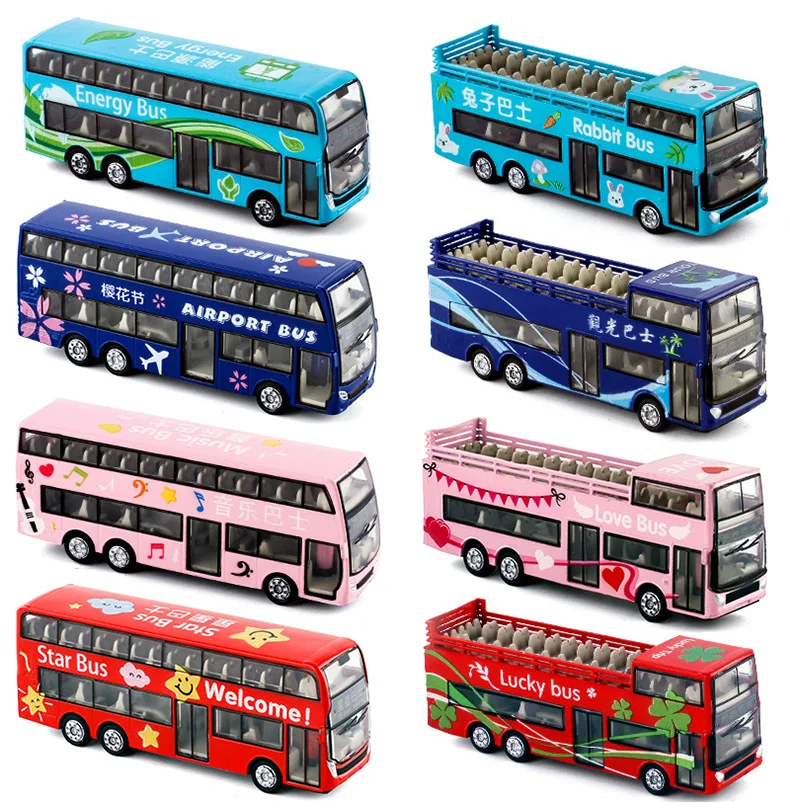 Hot-selling 1:64 alloy pull back double-decker convertible bus,mini bus model,city sightseeing tour bus,free shipping