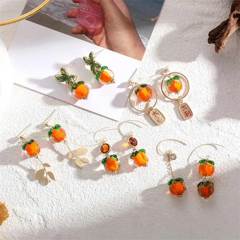 

New Sweet Cute Persimmon Retro Orange Dangle Drop Earring For Woman Girl Female Chinese Style Fashion Jewelry Drop Shipping Bulk