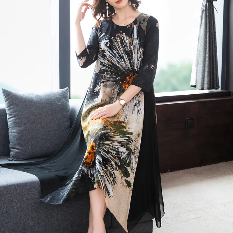 Женское длинное платье в стиле ретро летнее с принтом расшитое книзу 2020|Женские