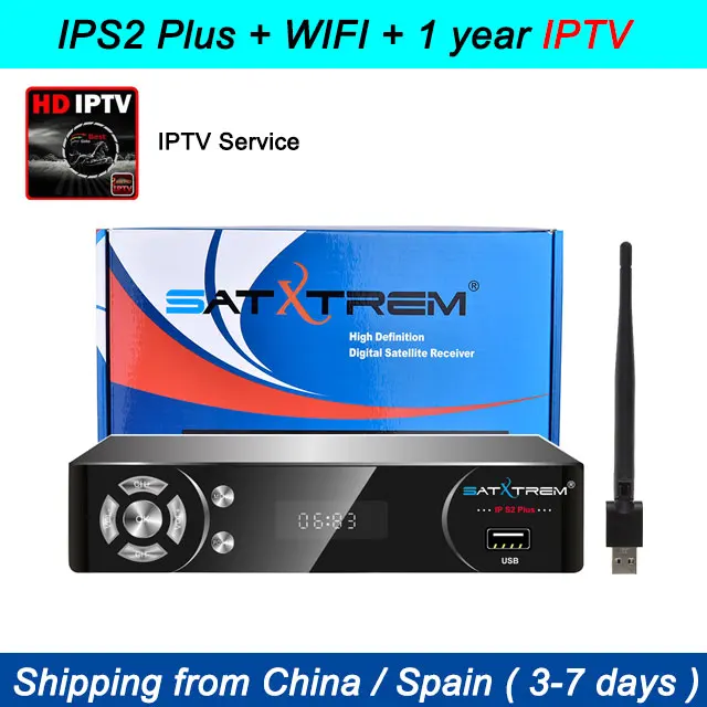 Satxtrem IP-S2 Plus спутниковый ресивертв тюнер DVB-S2 Full HD 1080p with USB WiFi Cccam IPTV телевизорцифровая приставка - Цвет: box with 1 year iptv