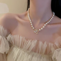 new personalized pearl diamond flower necklace for women 2021 korean fashion jewelry pendants and necklaces accessorie for women
