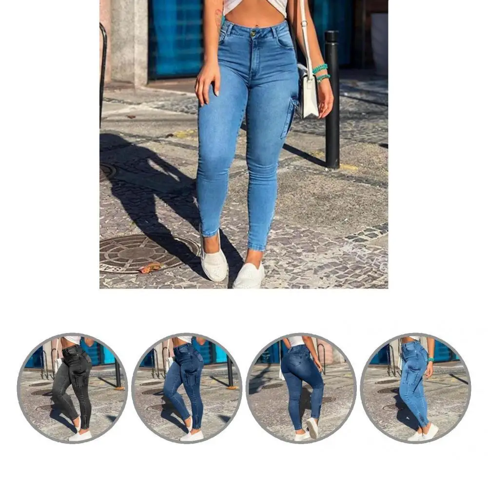 

Cool Women Jeans Distressed Shrink Resistant Pencil Jeans High Waist Pockets Women Jeans for Dating Pencil Pants