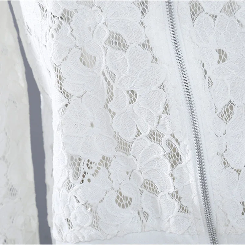 

[EAM] Hollow Out Lace Hook Flower Loose Jacket New Stand Collar Long Sleeve Women Coat Fashion Tide Spring Summer 2021 1DD7214