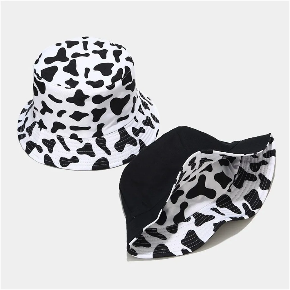 

Unisex Bucket Hat Double-Side-Wear Reversible Fisherman Hat Chapeau Cap Cotton Black White Print Foldable Women