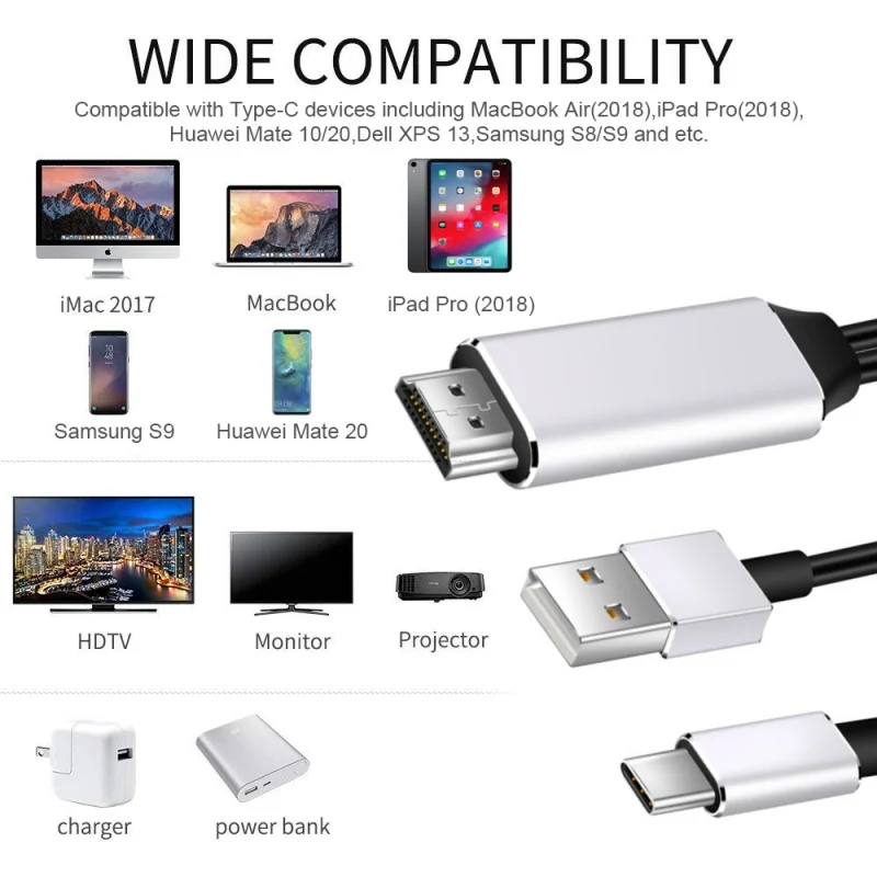 4K HD Clear Type C к HDMI кабель USB зарядное устройство преобразователь сигнала HDTV AV ТВ