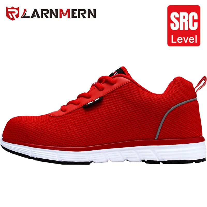 Red LARNMERN/Мужская Рабочая обувь со стальным носком; легкие дышащие Нескользящие Светоотражающие повседневные кроссовки - Цвет: Red