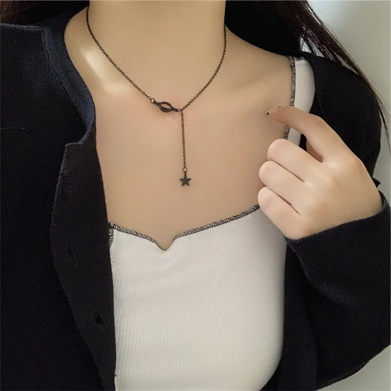 

Korean Black Moon Rose Star Bowknot Necklace for Women Choker Short Chain Dainty Pendant Fashion Girls Accessories Jewelry Gift