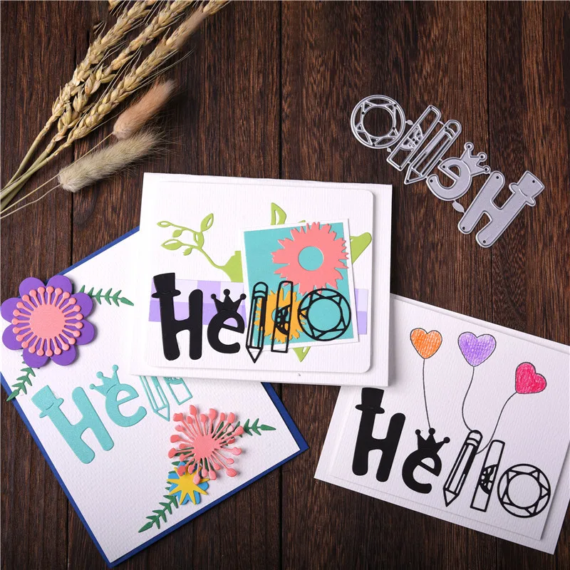 InLoveArts слова Hello металлический Трафаретный вырубной штамп с милой шляпа карандаш