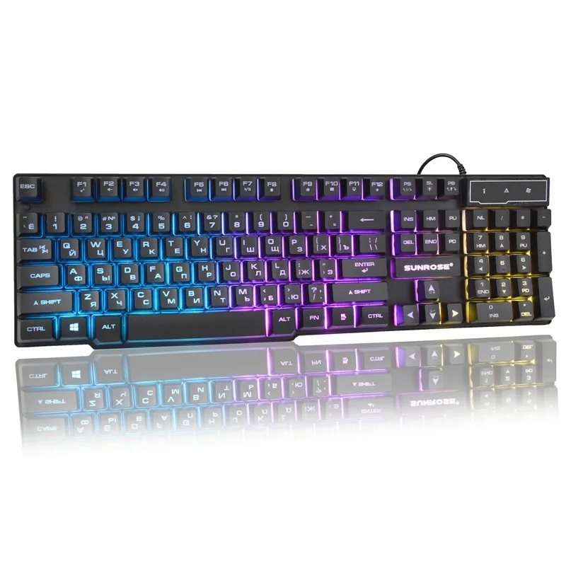Игровая клавиатура RGB с подсветкой 2400DPI звуковая игровая мышь набор русская