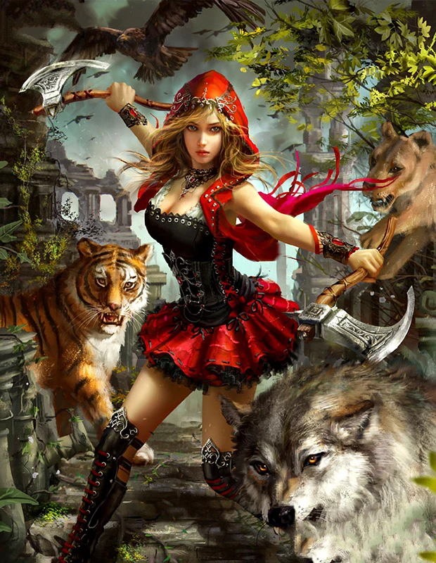 

JMINE Div 5D Girl Wolf Tiger Forest Full Diamond Painting cross stitch kits art High Quality Animal 3D paint by diamonds