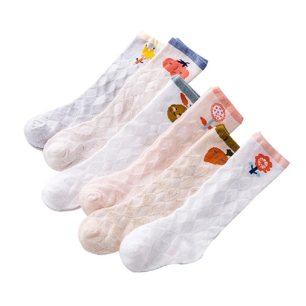 

3 Pairs Baby Girl Socks Knee High Cute Cartoon Animal Flower Design Socks Mesh Breathable Soft Socks Newborn Infant Fashion Sock